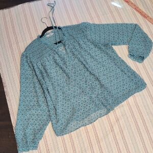 Time and Tru Teal Patterned Blouse